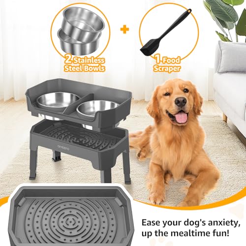 OIYEEFO 3 IN 1 LARGE ELEVATED DOG BOWLS 4 ADJUSTABLE HEIGHT BOWL - GRAY - Like New