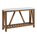 WALKER EDISON FARMHOUSE ACCENT LIVING ROOM END TABLE, 52 INCH, MARBLE/WALNUT - Like New