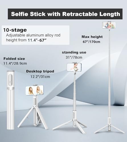TONEOF 67" Cell Phone Selfie Stick Tripod,Smartphone Tripod Stand All-in-1 WHITE - Like New