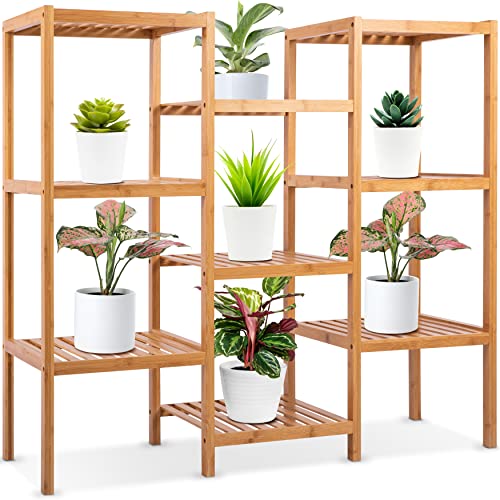 SereneLife 9-Shelf Bamboo Plant Stand - 13'' x 38'' x 35.5'' 9 Tier Adjustable - Like New