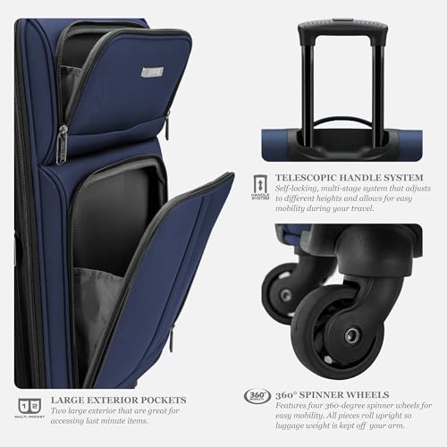U.S. Traveler Anzio Softside Expandable Spinner Luggage, Navy, Carry-on 22-Inch - Brand New