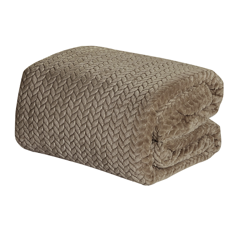 SHERADIAN CHEVRON JACQUARD BRAIDED BLANKET QUEEN - TAUPE - Like New