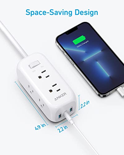 ANKER (PACK OF 2) POWER STRIP SURGE PROTECTOR(300J), 6 OUTLETS A9169 - WHITE - Like New