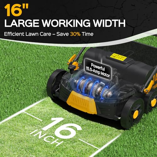 TIECTOWN 16" 15.5A 2-IN-1 ELECTRIC DETHATCHER RAKE 14.5-GALLON A03-102B - Yellow - Like New