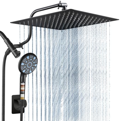 Cobbe 12 Inch All Metal 3-Way Rain Shower Head High Pressure KFSCA12103 - Black - Like New