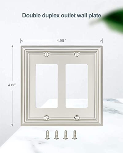ZILLSEA 2-PACK DOUBLE DECORATOR OUTLET COVERS, SATIN NICKEL WALL PLATES - Brand New