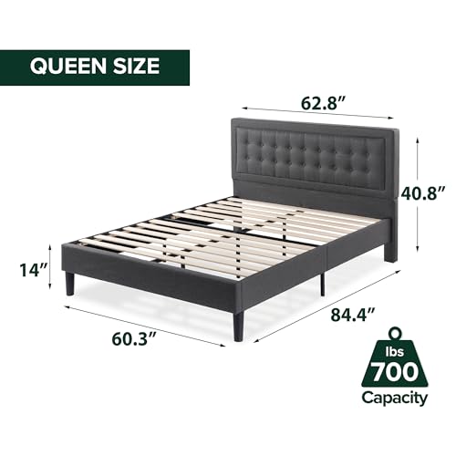 ZINUS Dachelle Upholstered Platform Bed Frame, Mattress Foundation - Dark Grey - Like New