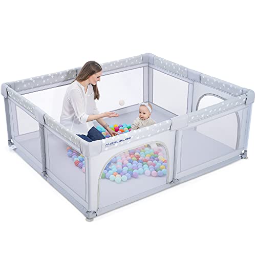 Angelbliss Baby Playpen, Extra Large Playard w/ Gate 82-HUI - Grey - Like New