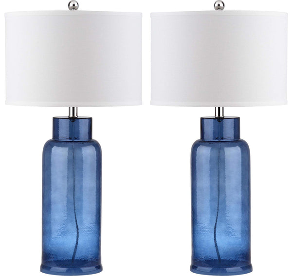 SAFAVIEH LIGHTING COLLECTION BOTTLE GLASS BLUE/CREAM TABLE LAMP SET OF 2 - Like New