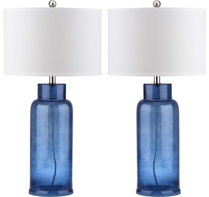 SAFAVIEH LIGHTING COLLECTION BOTTLE GLASS BLUE/CREAM TABLE LAMP SET OF 2 - Like New