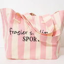FRASIER STERLING SPORT STRIPED TOTE BAG - COTTON CANVAS HANDBAG - CREAM/PINK - Like New