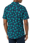 AMAZON ESSENTIALS MENS VACATION COTTON BUTTON-DOWN RESORT SHIRT - NAVY PALM LEAF - Brand New