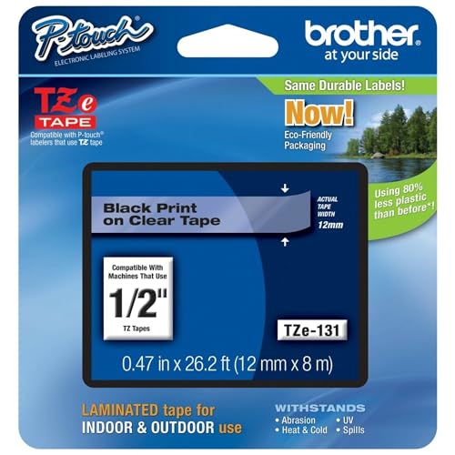 Brother Genuine P-touch TZE-131 Tape 0.5" (12MM X 8M) Standard Laminated Tape - Brand New