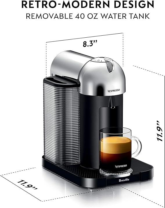 Breville Nespresso Vertuo 5 Cups Coffee Espresso Machine BNV220CRO1BUC1 - Chrome Like New