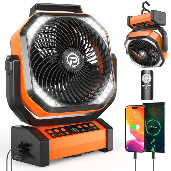 CMYFATO CAMPING FAN WITH LED LANTERN 20000MAH RECHARGEABLE BATTERY - ORANGE - Like New