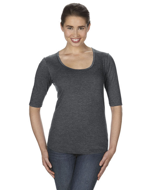 6756L Anvil Ladies Deep Scoop 1/2-Sleeve T-Shirt New