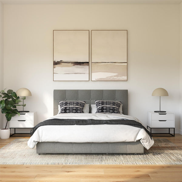 DHP ROSE UPHOLSTERED PLATFORM BED WITH UNDERBED STORAGE DRAWERS QUEEN - GRAY - Like New