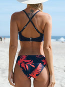 CUPSHE WOMEN'S PINK TOP FLORAL BOTTOM BLUE BIKINI SWIMWEAR - L - BLUE / FLORAL - Brand New