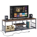 VECELO TV Stand Power Outlets Televisions 3-Tier Open Metal Frame - Brown - Like New