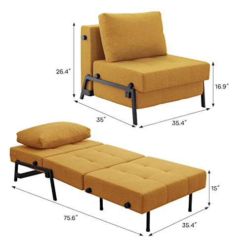 VONANDA MODERN SOFA FOLDING BED SLEEPER CONVERTIBLE MULTI-FUNCTION - MUSTARD - Like New