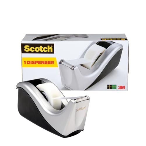 SCOTCH DESKTOP TAPE DISPENSER, SILVERTECH TWO-TONE (C60-ST) - BLACK/SILVER - Brand New