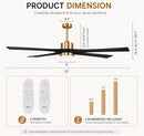 EUPHOLITE 72 INCH CEILING FAN, SOLID WOOD BLADES, ELCF72W5BNB01 - BRASS&BLACK - Like New
