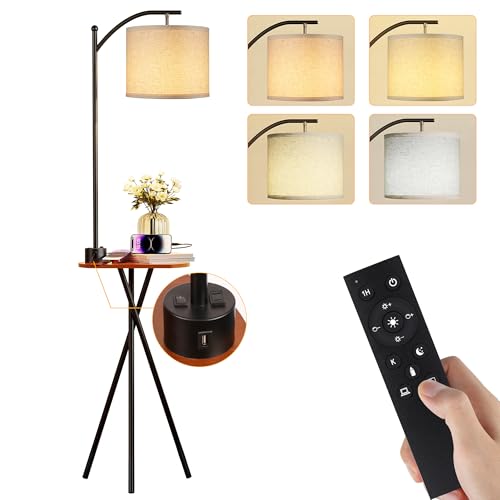 ROTTOGON Floor Lamp with Table, End Table Lamp with Remote Control and Charging - Like New