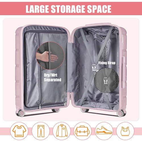 Fancial Expandable Luggage with Spinner Wheels, AT01057-2PC, Pink, 2-Piece Set - Like New