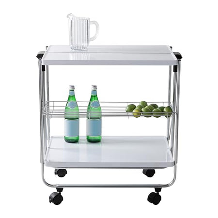 HONEY-CAN-DO MODERN FOLDABLE KITCHEN CART WHEELS METAL BASKET CRT-09606 -WHITE - Like New