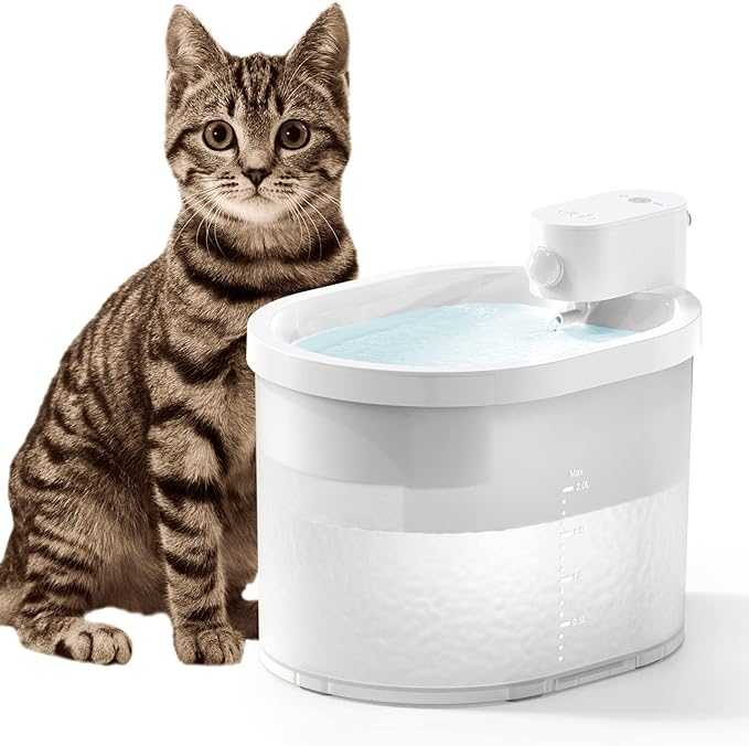 Uahpet Cat Water Fountain Wireless Battery Operated 67oz/2L Automatic Pet WHITE Like New