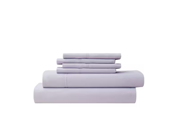 BIBB HOME BAMBOO 6-PIECE LUXURY SHEET SET - QUEEN - LILAC - LIGHT PURPLE - Like New