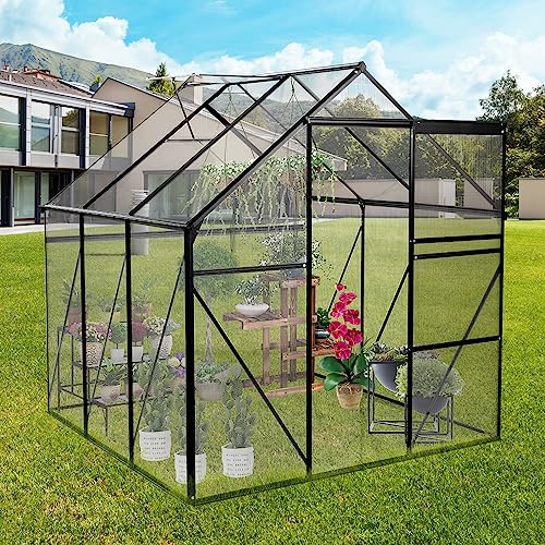 6x6 FT Polycarbonate Greenhouse with Raised Base with Sliding Doors - BLACK - Like New