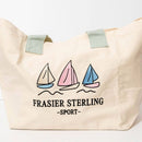 FRASIER STERLING SPORT SAIL BOATS TOTE BAG - COTTON CANVAS HANDBAG - CREAM/MINT - Brand New