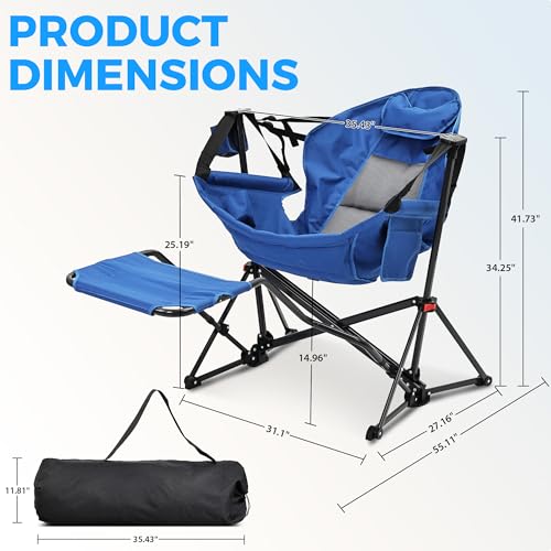 AINFOX Hammock Camping Chair with Footrest, Foldable Rocking Chairs - Blue - Like New
