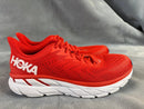 HOKA ONE ONE MENS CLIFTON 7 RUNNING SHOES - SIZE: MEN 9 - RED/WHITE - Like New