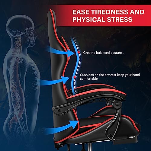 SIMPLE DELUXE GAMING CHAIR BACKREST AND SEAT HEIGHT ADJUSTABLE - RED/BLACK - Like New