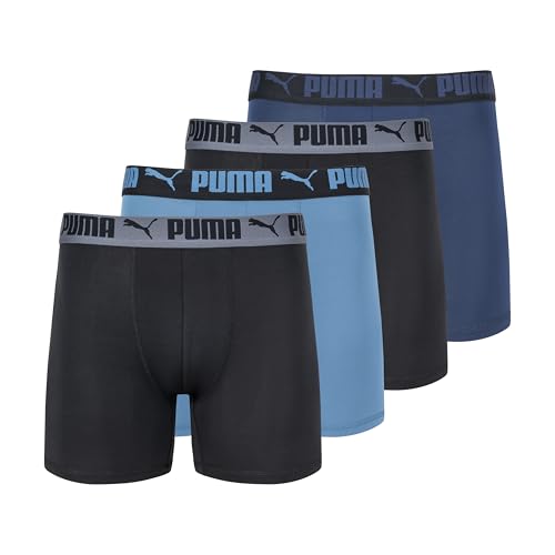 PFA23M151776 PUMA MEN 4 PACK ACTIVE STRETCH BOXER BRIEFS BLUE COMBO SIZE L - Like New