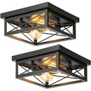 KONDRAS 2-PACK 2-Light Industrial Square Flush Mount Ceiling Light - Black - Brand New