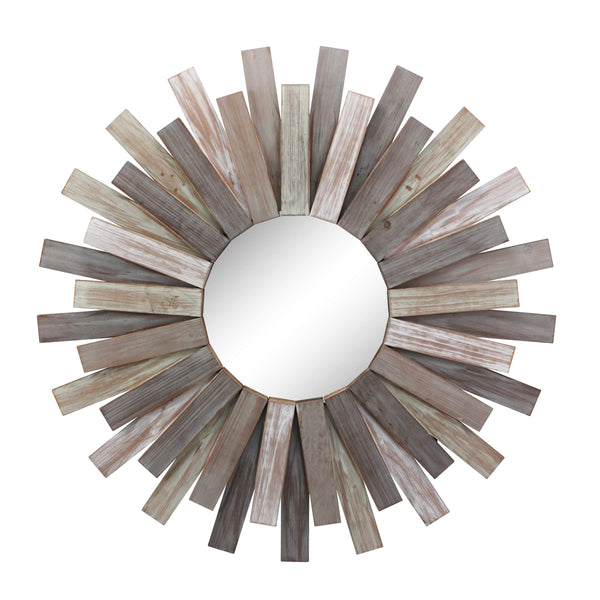 Stonebriar Large Round 32" Wooden Sunburst Wall Mirror - Like New