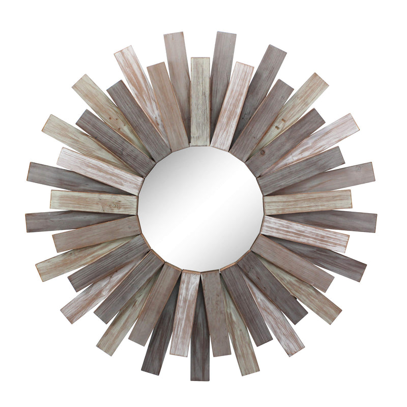 Stonebriar Large Round 32" Wooden Sunburst Wall Mirror - Like New