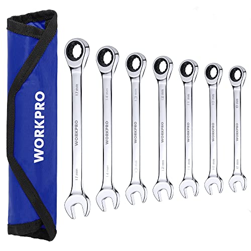 WORKPRO 7-PIECE RATCHETING COMBINATION WRENCH SET 72 TEETH CR-V METRIC 8MM-17MM - Like New