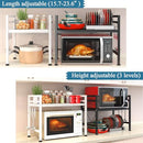 PUSDON EXTENDABLE MICROWAVE OVEN RACK ORGANIZER, 2 TIER WITH 3 HOOKS - BLACK - Like New