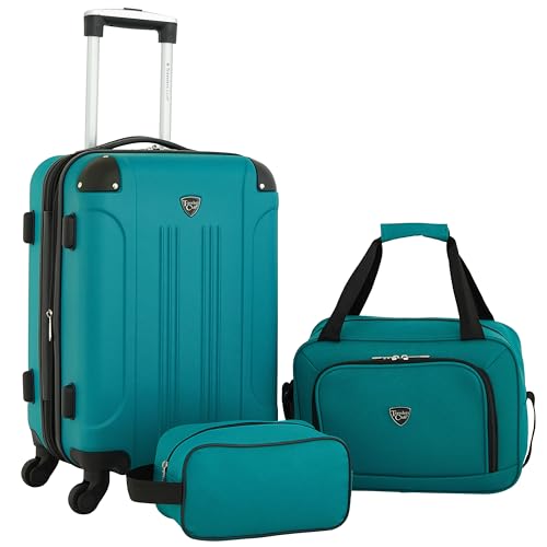 TCL 77993 360 TRAVELERS CLUB CHICAGO HARDSIDE LUGGAGE, 3 PIECE SET - TEAL - Brand New