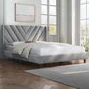 YAHEETECH UPHOLSTERED PLATFORM BED FRAME WOODEN SLAT SUPPORT QUEEN - LIGHT GRAY - Like New