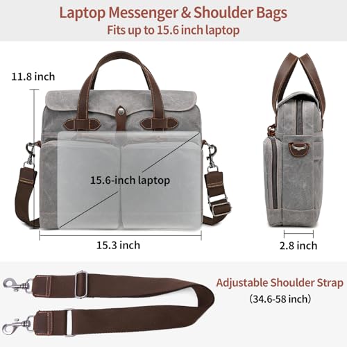 BOVIP LAPTOP BAG MEN 15.6" MESSENGER BAG WATER RESISTANT CANVAS - GRAY - Like New