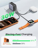 CEDBORR HERRBOLAI 30W 3 in 1 RETRACTABLE WALL CHARGER FAST CHARGING CABLES - Like New