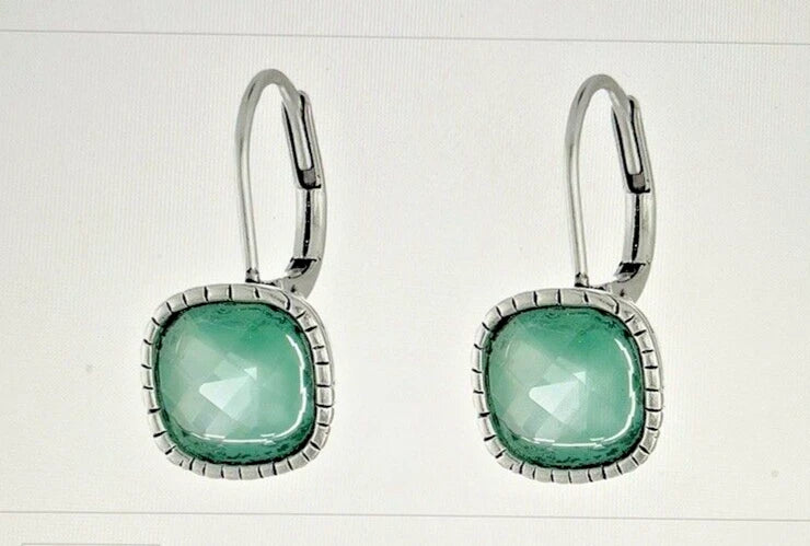 THE SAK CUSHION STONE LEVERBACK DANGLE EARRINGS NWT WOMENS - SILVER & AQUA - Like New