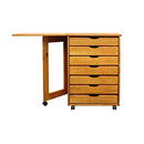 Adeptus Jela Solid Wood 7 Drawer Gate Leg Roll Cart Desk - Medium Wood/Pine - Like New