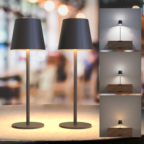 SUPERDANNY Cordless Table Lamps, 3 Height, 3 Light Colors Dimmable 2 Pack - Like New