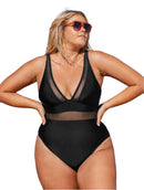 CUPSHE WOMEN’S BLACK ONE PIECE SWIMSUIT MESH DETAIL NWT - SIZE: WOMEN 0X - BLACK - Like New
